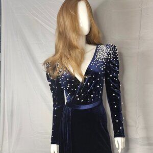 Stunning Faeriesty Dress - Royal Blue Velvet, Faux Pearls/Gems - Size XS - NWOT